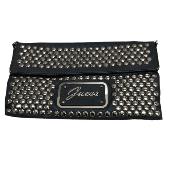 ✨FINAL SALE✨ Guess Leather Blue Studded Clutch - Picture 1 of 15